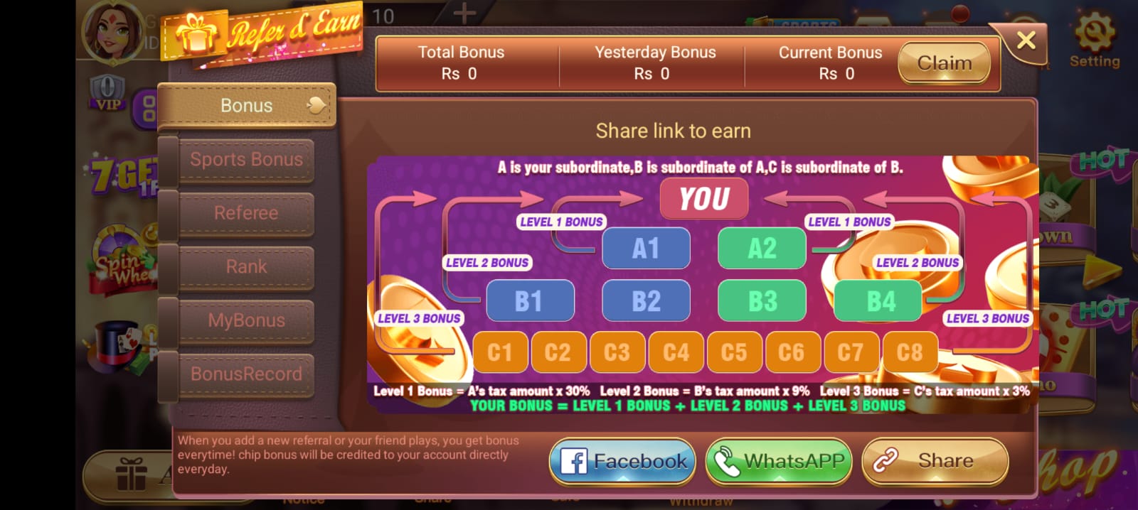 Refer Bouns of card rummy game